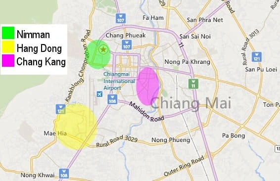 CMLocals Chiang Mai Locals getting around city zones map for neighborhoods and transport areas